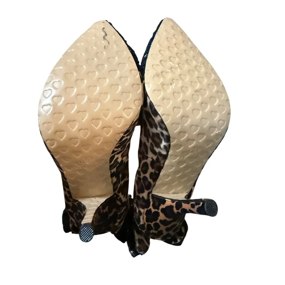 Betsey Johnson Leopard Print Lace Bow‎ Pointed Toe Pumps Stiletto Heels Brown 8M